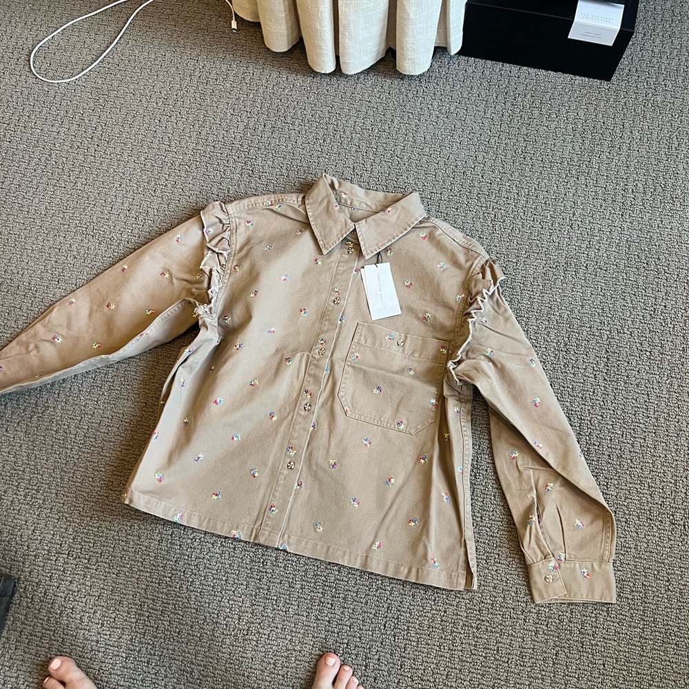 Something Navy TAN Textured Top